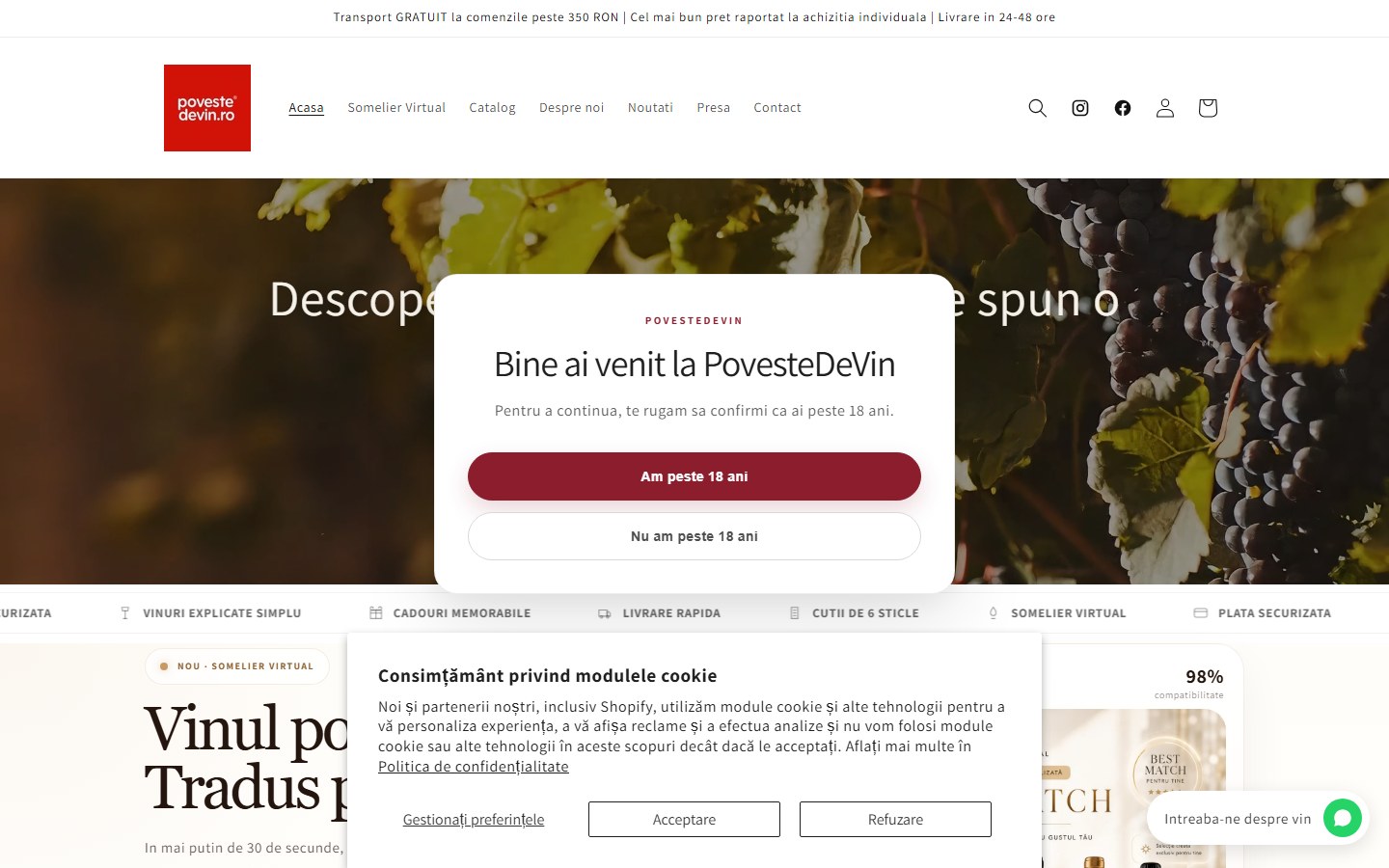 Preview al website-ului PovesteDeVin